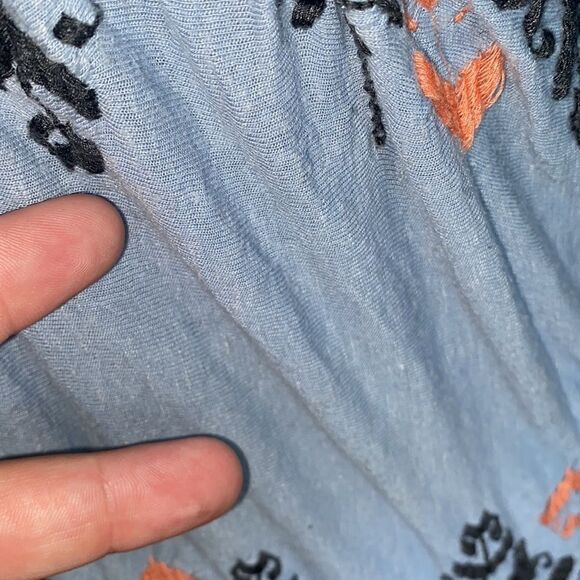 Free People Blue Embroidered Cold Shoulder Top Contemporary Festival Boho - Picture 6 of 14